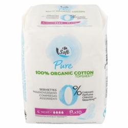 Compresas ultra finas con alas para noche plus Pure Carrefour Soft 10 ud.