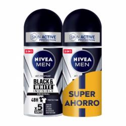 Desodorante roll-on original Black & White invisible Nivea Men pack de 2 unidades de 50 ml
