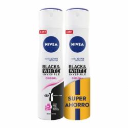 Desodorante en spray invisible Black & White Nivea pack de 2 unidades de 200 ml.