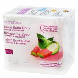 Jabón de manos en pastilla de almendra y ruibarbo Carrefour pack de 4 unidades de 100 g.
