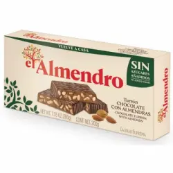 Turrón de chocolate con almendras sin azúcar El Almendro 200 g.