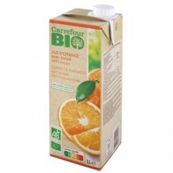 Zumo de naranja con pulpa ecológico Carrefour Bio brik 1 l.