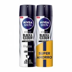 Desodorante en spray Black & White Invisible Original Nivea Men pack de 2 unidades de 200 ml.