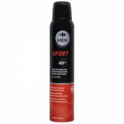 Desodorante en spray sport protección 48h antitranspirante frescor intenso 0% alcohol Carrefour Men 200 ml.