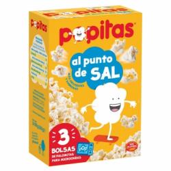 Palomitas al punto de sal para microondas Popitas sin gluten pack de 3 unidades de 100 g.