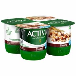 Bífidus desnatado de fibras con muesli Danone Activia pack de 4 unidades de 120 g.