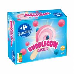 Bombón helado bubblegum fresa Carrefour Sensation sin gluten 6 ud.