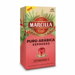 Café puro arábica espresso en cápsulas Marcilla compatible con Nespresso 10 unidades de 5,2 g.