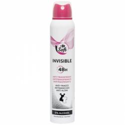 Desodorante en spray antitranspirante 48h Invisible Carrefour Soft 200 ml.