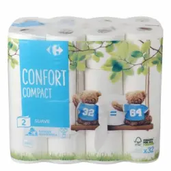 Papel higiénico confort compact doble rollo Carrefour 32 rollos.