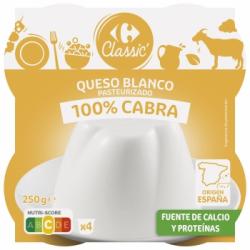 Queso fresco 100% cabra Carrefour Classic' pack de 4 unidades de 62,5 g.