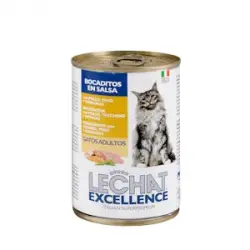Bocaditos en salsa gato adulto Lechat Excellence con pollo, pavo y verduras Bote 0.4 kg