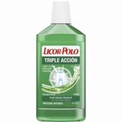 Enjuague bucal acción antiplaca bacteriana con flúor frescor intenso Triple Acción Licor del Polo 500 ml.