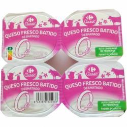 Queso fresco batido desnatado Classic ́ Carrefour pack de 4 unidades de 100 g.