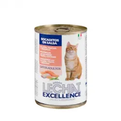 Bocaditos en salsa gato adulto Lechat Excellence con salmón, trucha  y verduras Bote 0.4 kg