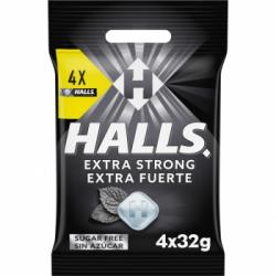 Caramelos extra fuerte sin azúcar Halls 4 paquetes de 32 g.