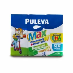Preparado lácteo infantil cereales y fruta desde 3 años Puleva Max sin gluten pack de 3 unidades de 200 ml.