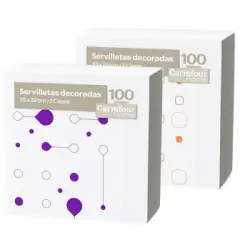 Set de Servilletas 2 capas de Celulosa CARREFOUR HOME Decorada 100pz - Blanca Decoradas