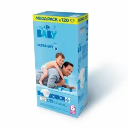 Pañales Carrefour Baby Ultra Dry Talla 6 XL (+ 16 kg) 120 ud.