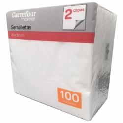 Servilletas 2 capas de Celulosa CARREFOUR HOME 100 ud - Blanco