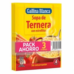 Sopa de ternera con estrellitas Gallina Blanca pack de 3 sobres de 74 g.