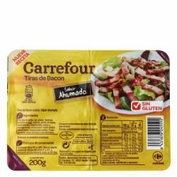 Tiras de bacon sabor ahumado Carrefour sin gluten pack de 2 unidades de 100 g.