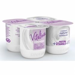 Yogur desnatado cremoso natural edulcorado sin azúcar añadido Danone Vitalinea pack de 4 unidades de 120 g.