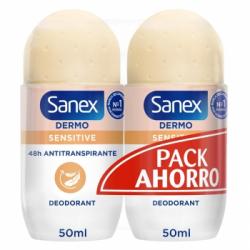 Desodorante roll-on dermo sensitive 48h antitranspirante Sanex pack de 2 unidades de 50 ml.