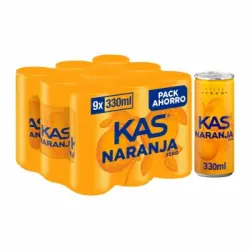 Kas Zero de naranja sin azúcar pack 9 latas 33 cl.