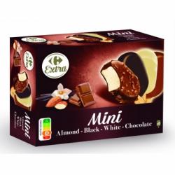 Mini bombón helado de almendras, negro, blanco y chocolate Extra Carrefour 8 ud.