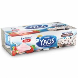Yogur griego de fresa y de stracciatella Nestlé Yaos pack de 8 unidades de 115 g.