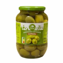 Aceituna gordal aliñada con hueso Classic Carrefour 500 g.