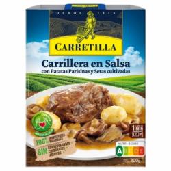 Carrilleras en salsa con patatas y setas Carretilla 300 g.