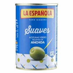 Aceitunas verdes rellenas de anchoa sabor suave La Española sin gluten 130 g.