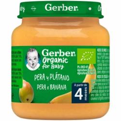Tarrito de pera y plátano desde 4 meses ecológico Gerber sin gluten 125 g.