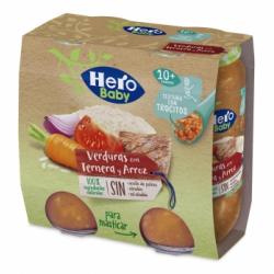 Tarrito de verduras con ternera y arroz desde 10 meses Hero Baby sin gluten sin aceite de palma pack de 2 unidades de 235 g.