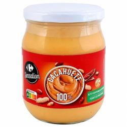 Crema de cacahuete 100% Sensation Carrefour sin gluten 500 g.