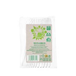 Cucharas postre de plástico Bosque Verde reutilizables Paquete 15 ud