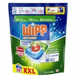 Detergente en cápsulas limpieza profunda higiene antiolores Wipp Express 55 lavados.