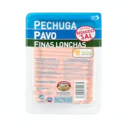 Pechuga de pavo bajo en sal Hacendado finas lonchas Paquete 0.225 kg