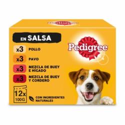 Comida húmeda sabores mixtos en salsa para perro Pedigree pack de 12 unidades de 100 g.