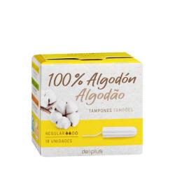 Tampones regular Deliplus 100% algodón Caja 18 ud