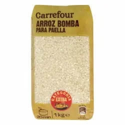 Arroz bomba para paella categoría extra Carrefour 1 kg.