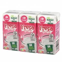 Batido de fresa Carrefour sin gluten pack de 3 brik de 200 ml,