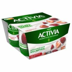 Bífidus con fresa Danone Activia sin gluten pack de 4 unidades de 120 g.