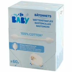 Bastoncillos de algodón Carrefour Baby 60 ud.