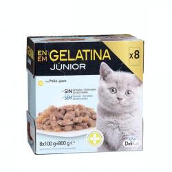 Bocaditos en gelatina gato júnior Delikuit con pollo y pavo Paquete 0.8 kg