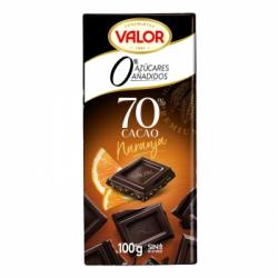 Chocolate negro 70% con naranja y stevia sin azúcar añadido Valor sin gluten 100 g.