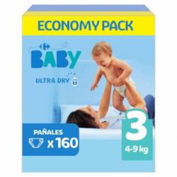 Pañales Carrefour Baby Ultra Dry Talla 3 (4-9 kg) 160 ud.