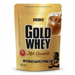 Proteína en polvo sabor chocolate con leche Gold Whey Weider doy pack 500 g.